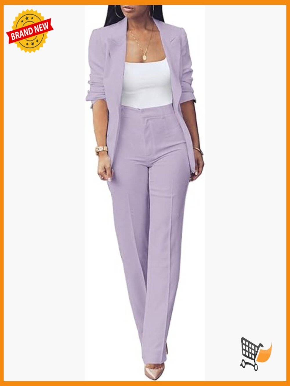 Women's 2 Piece Blazer Set Open Front with Slim Fit Pants Suit